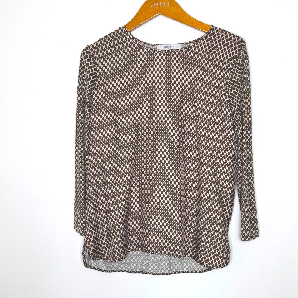 MaxMara Leisure 3/4 sleeve blouse pink/brown geometric pattern